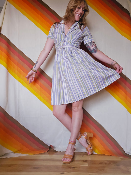 60s/70s Pinstripe Belted Dress