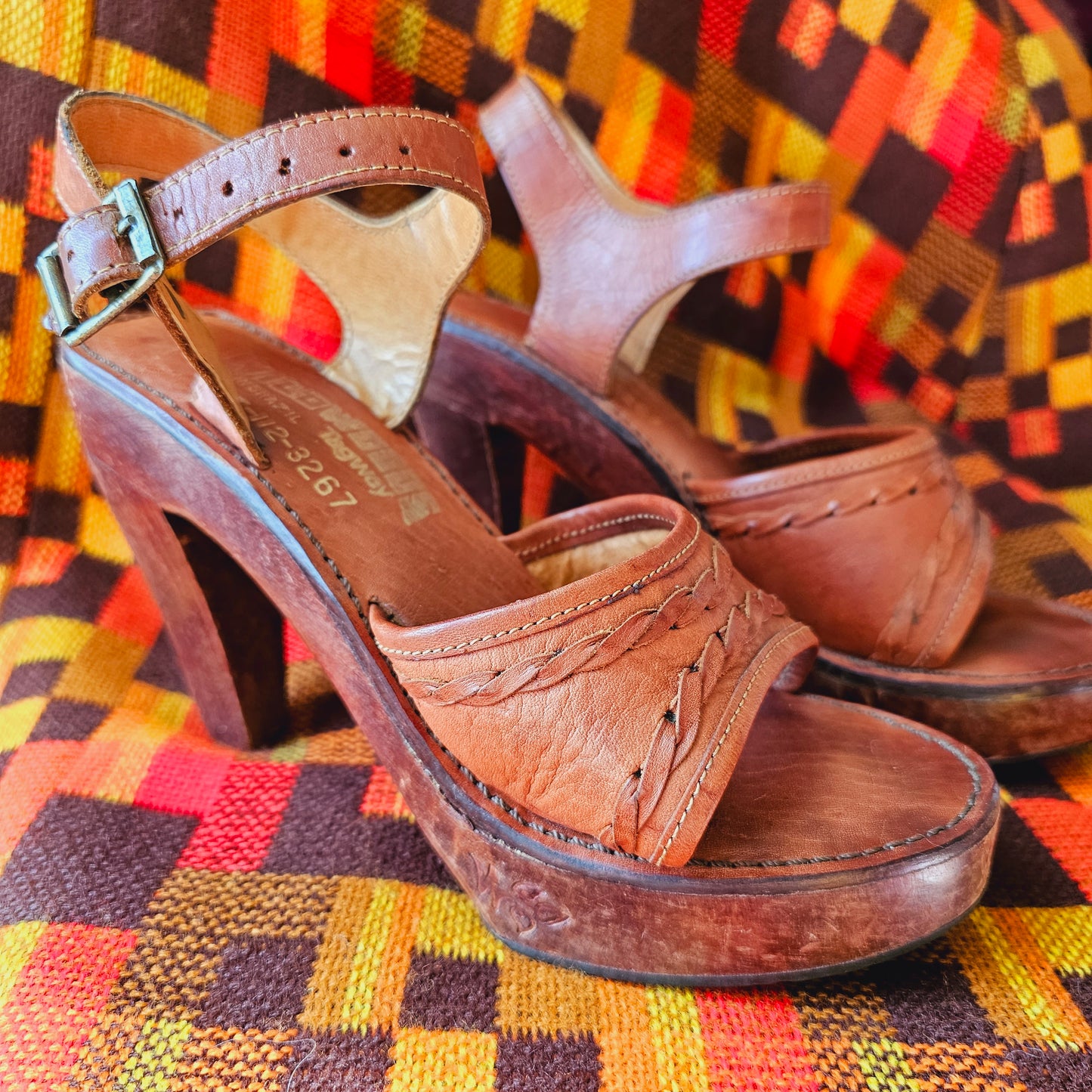 70s Wild Wood Leather & Wood Heels