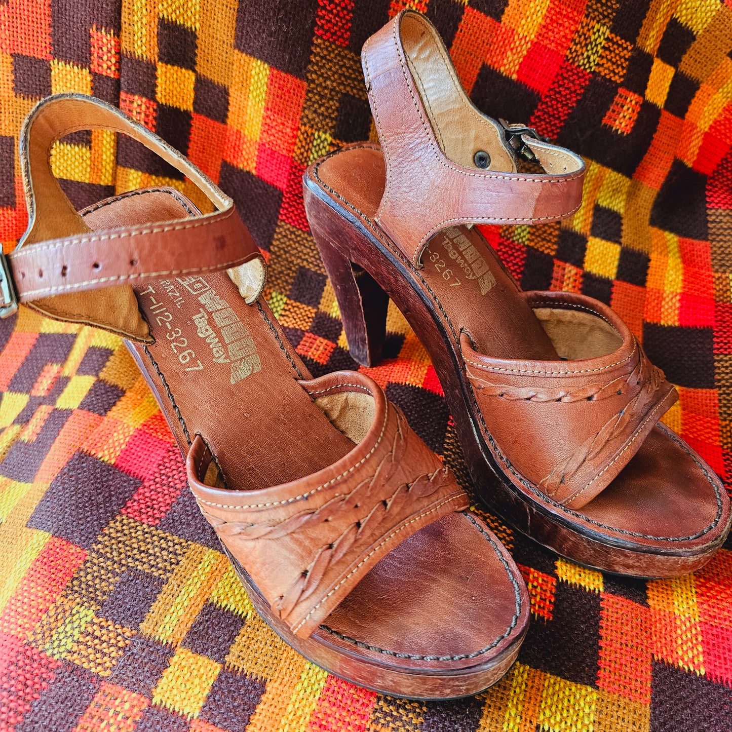 70s Wild Wood Leather & Wood Heels