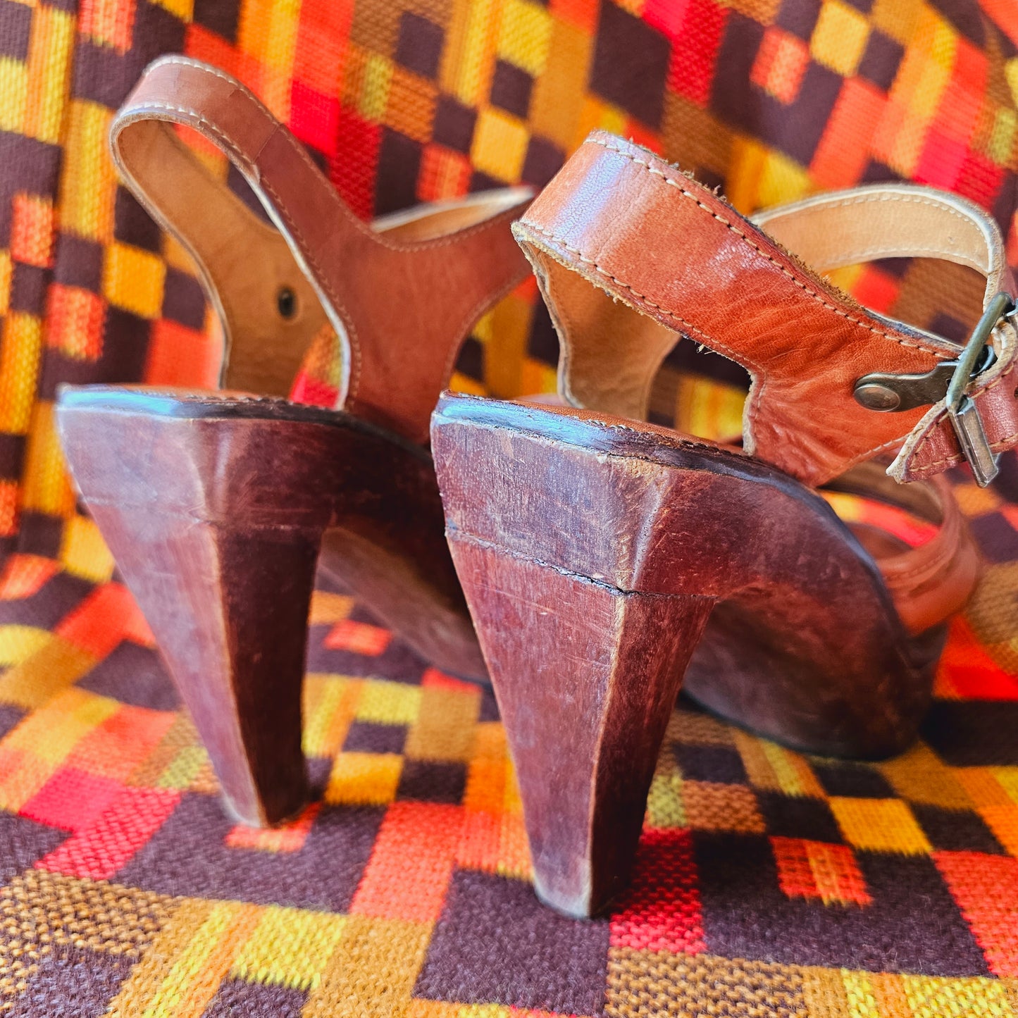 70s Wild Wood Leather & Wood Heels