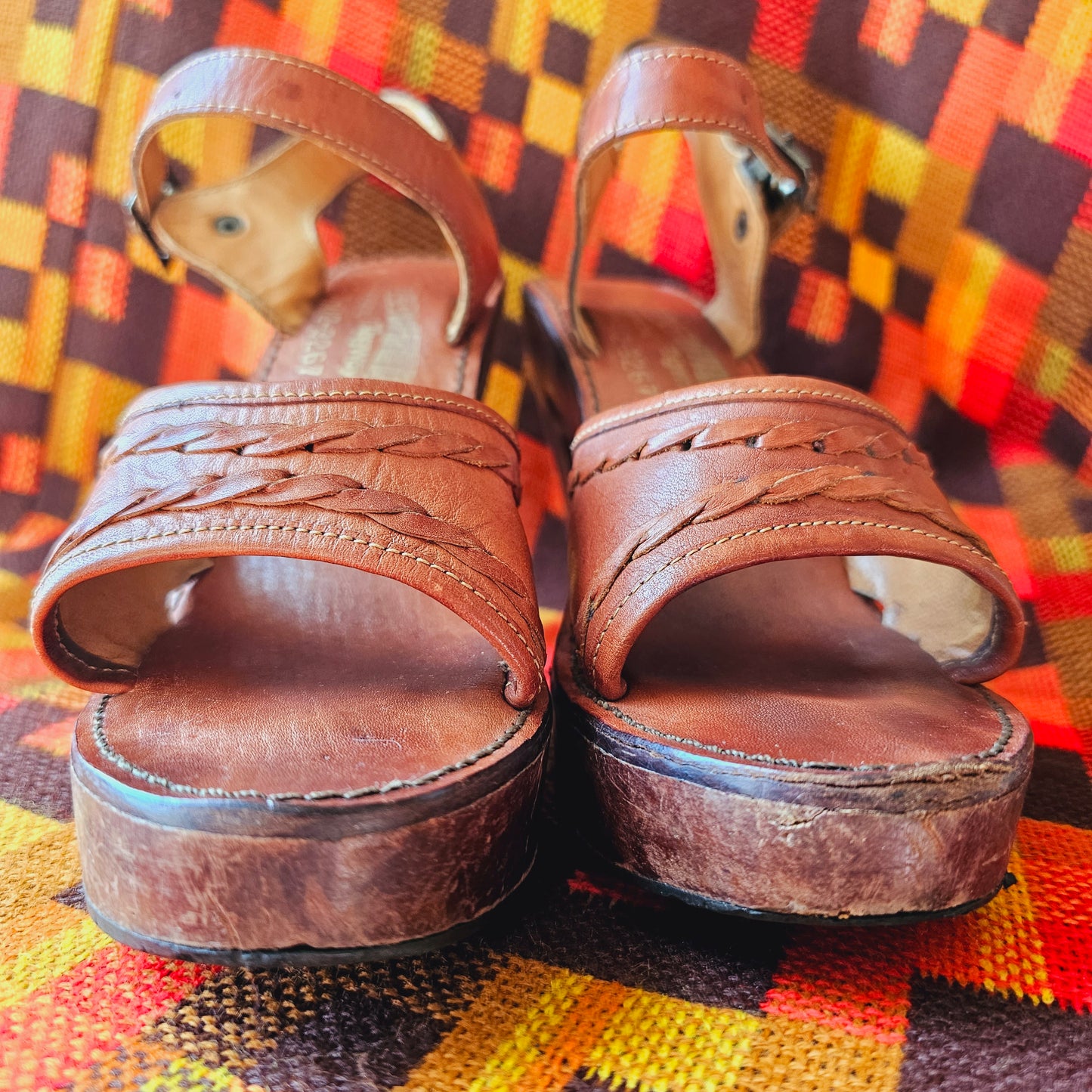 70s Wild Wood Leather & Wood Heels