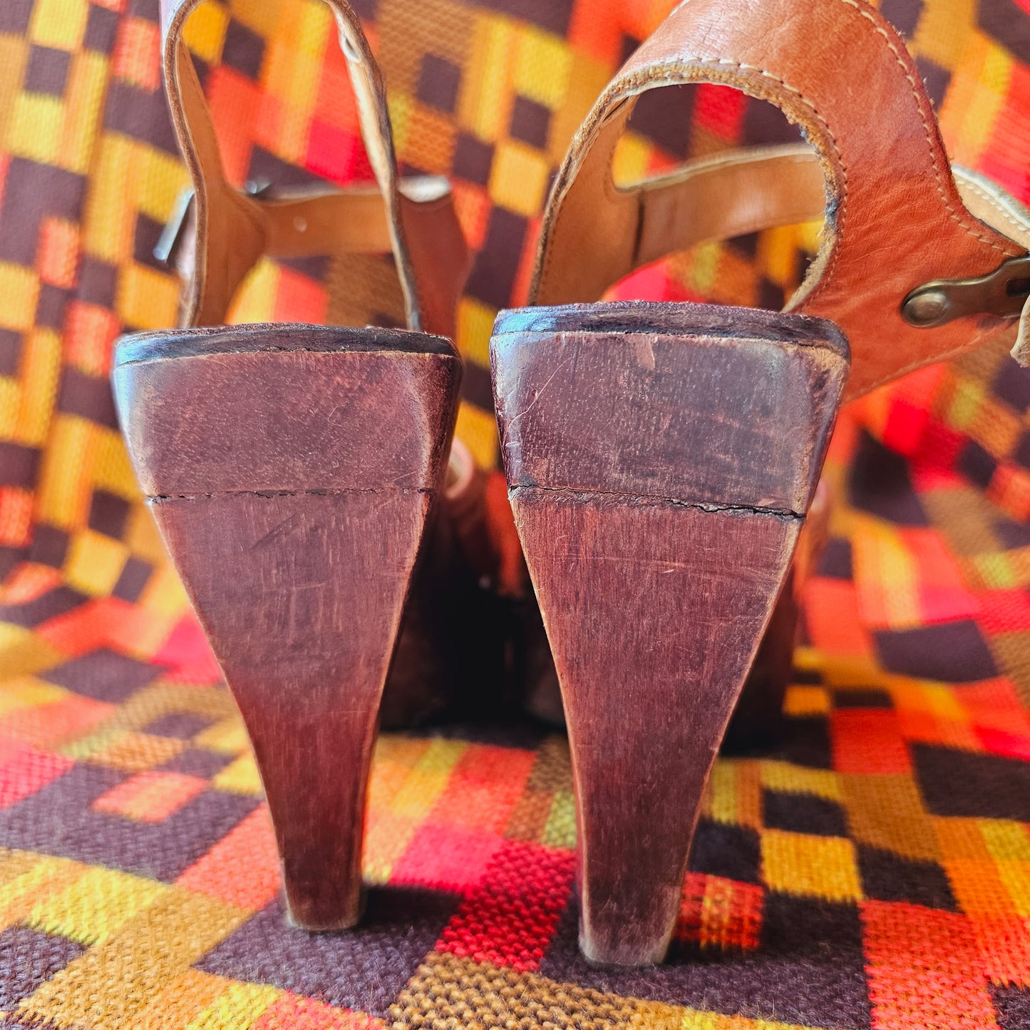 70s Wild Wood Leather & Wood Heels