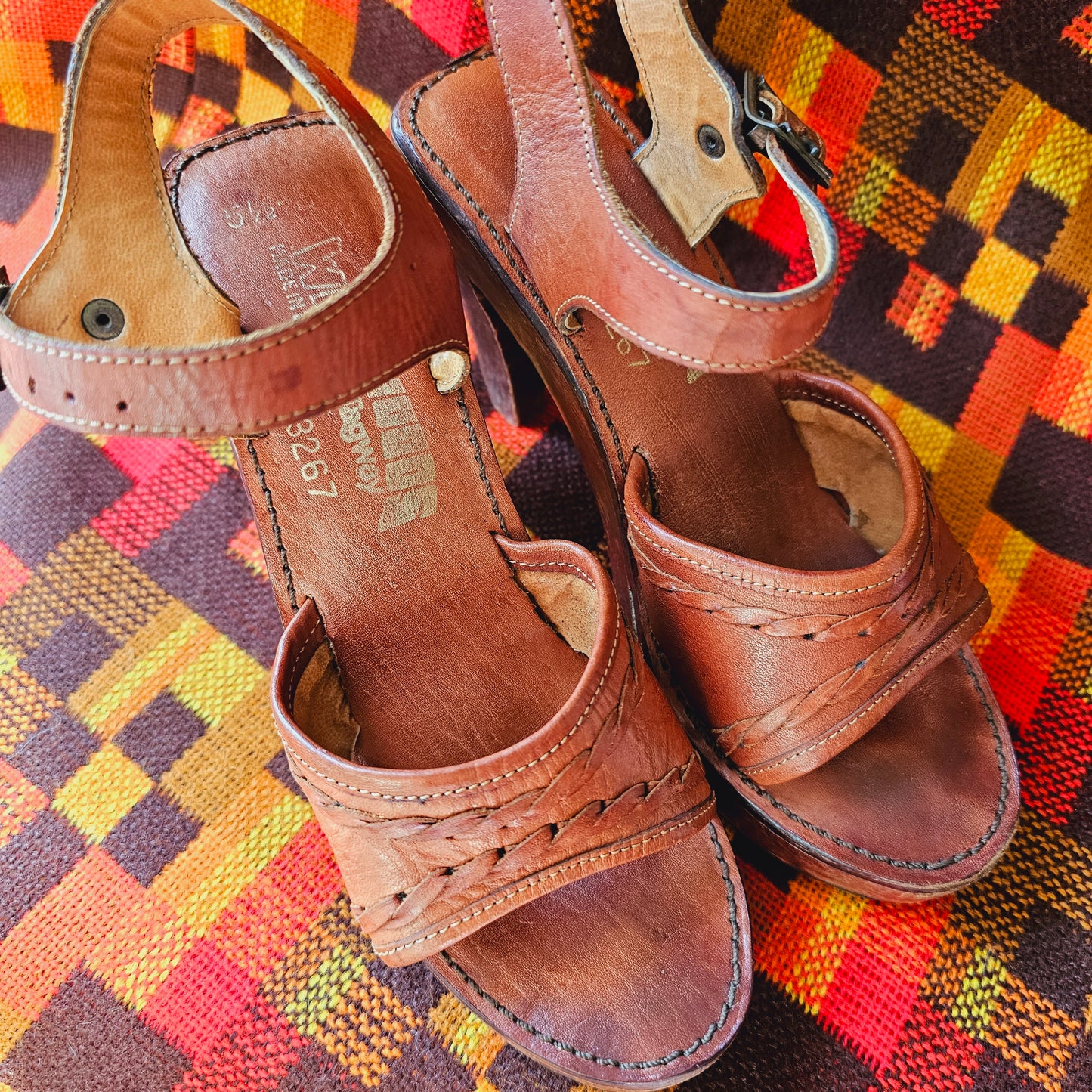 70s Wild Wood Leather & Wood Heels