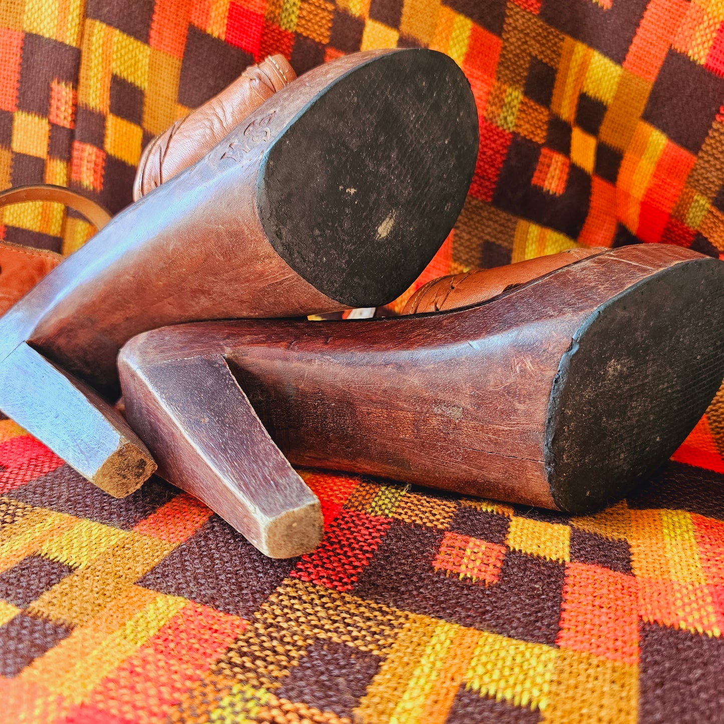 70s Wild Wood Leather & Wood Heels