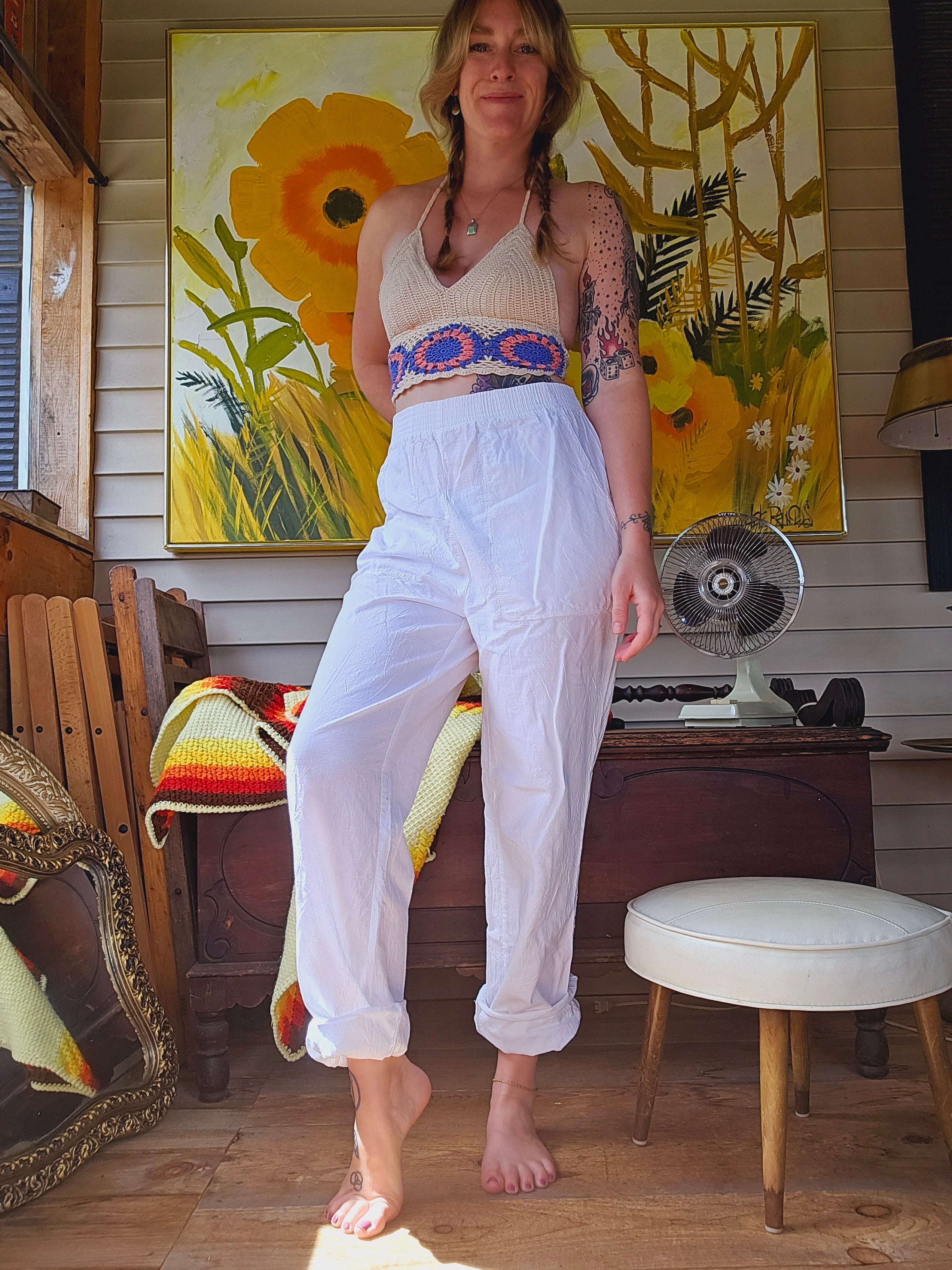 90s Vintage White Linen Pants