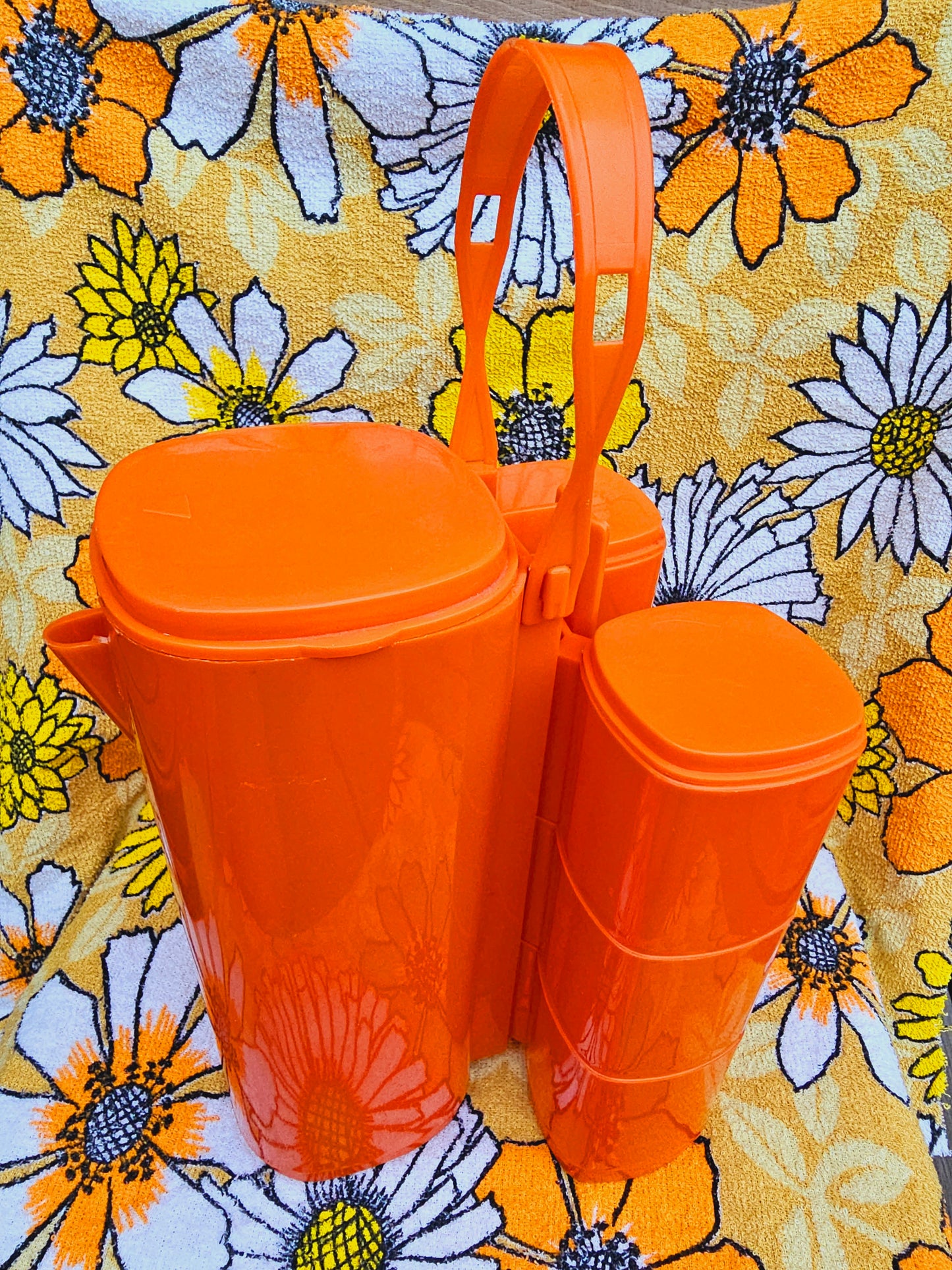 70s/80s Orange Pitcher & Connected Cup Set