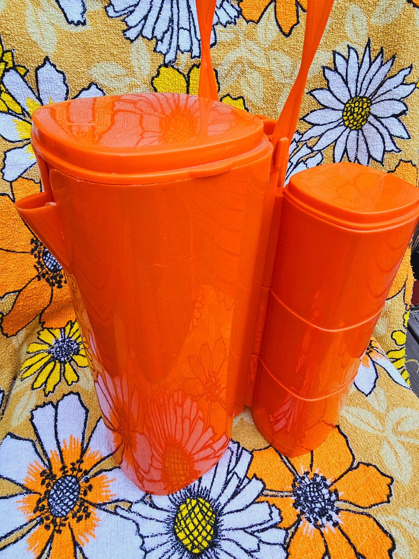 70s/80s Orange Pitcher & Connected Cup Set