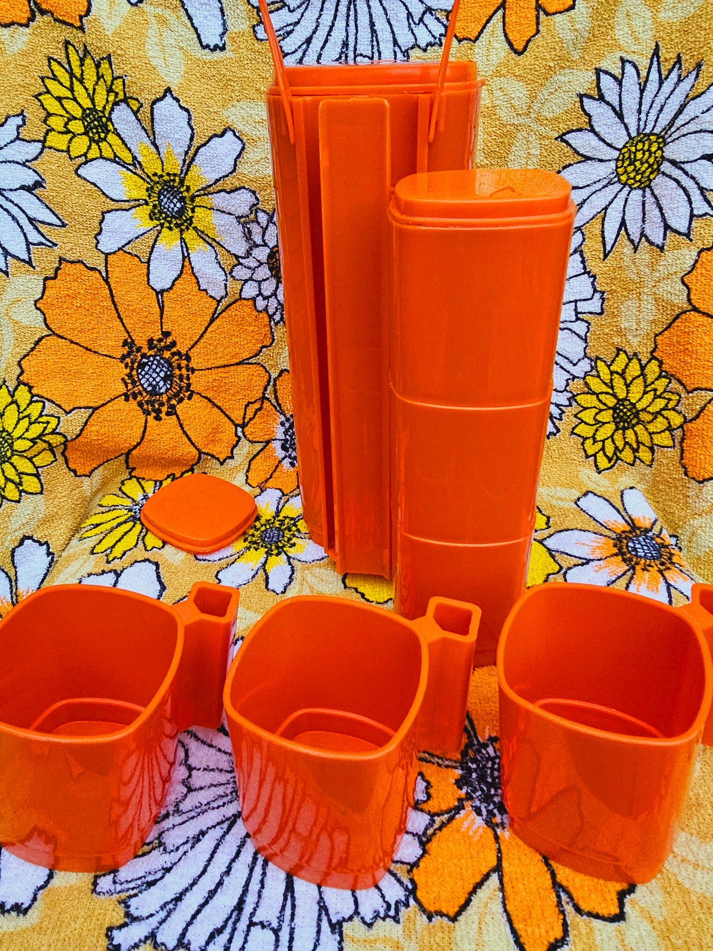 70s/80s Orange Pitcher & Connected Cup Set