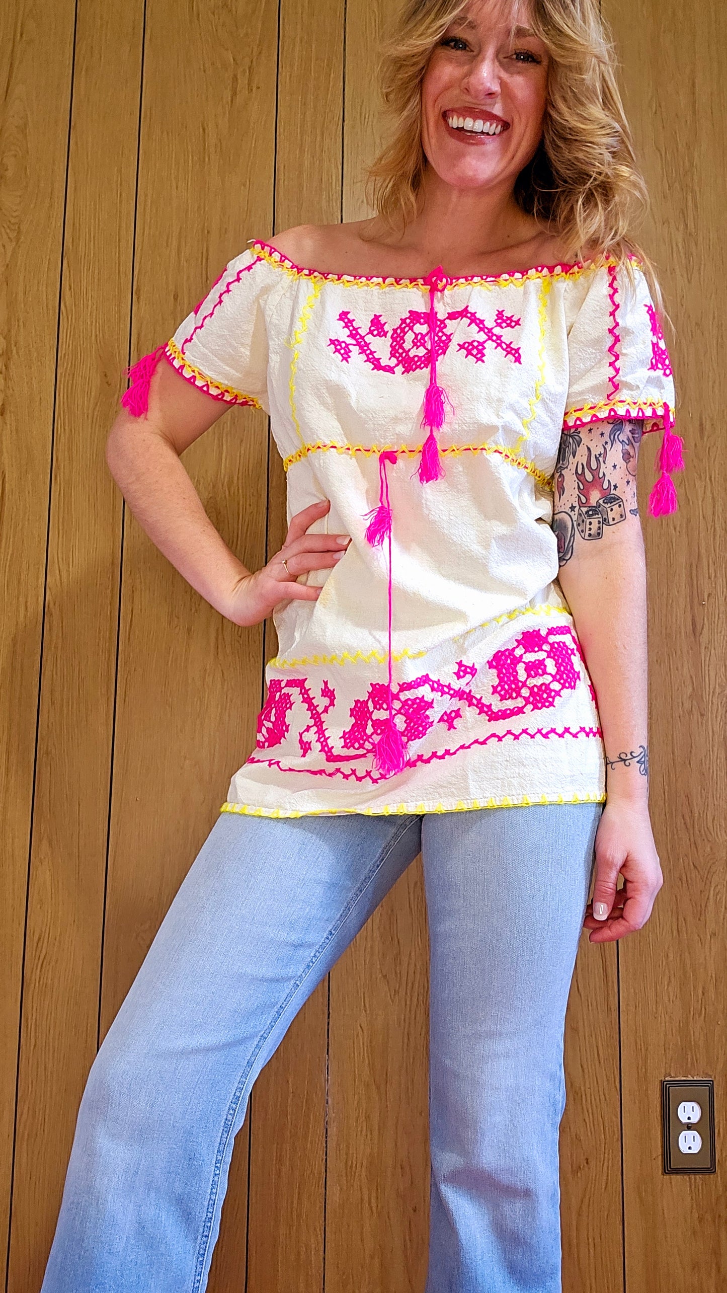 60s Embroidered Tunic/Mini Dress from Greece (S/M)