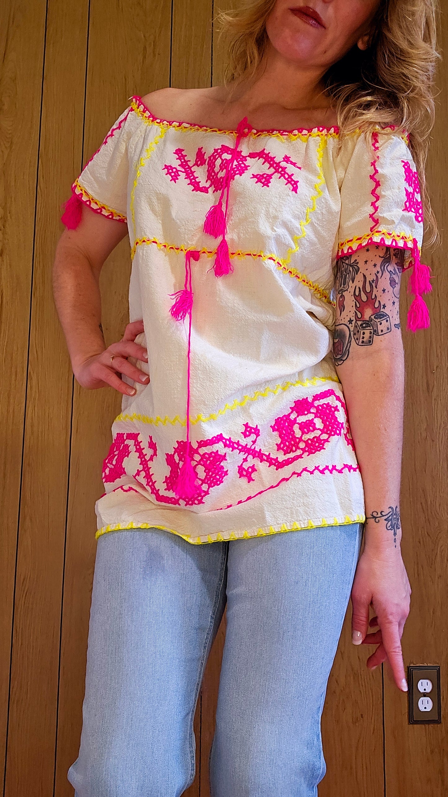 60s Embroidered Tunic/Mini Dress from Greece (S/M)