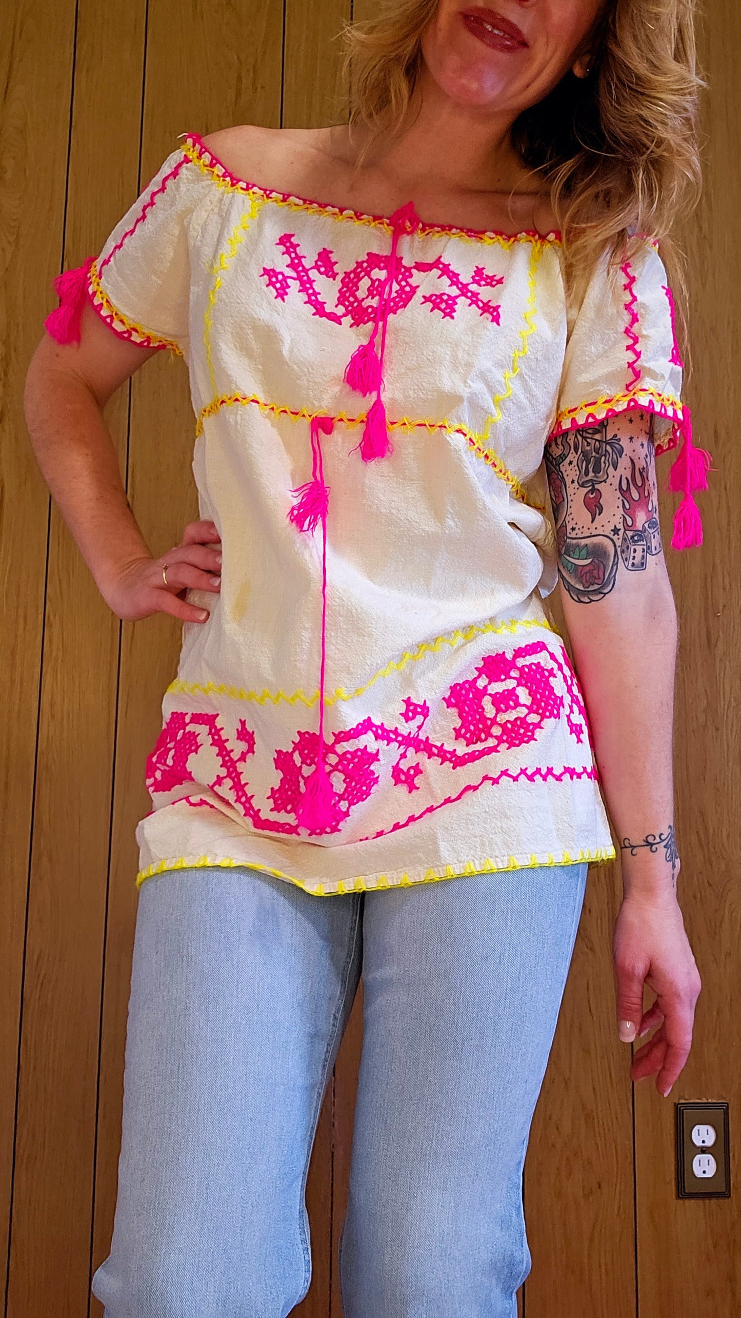 60s Embroidered Tunic/Mini Dress from Greece (S/M)