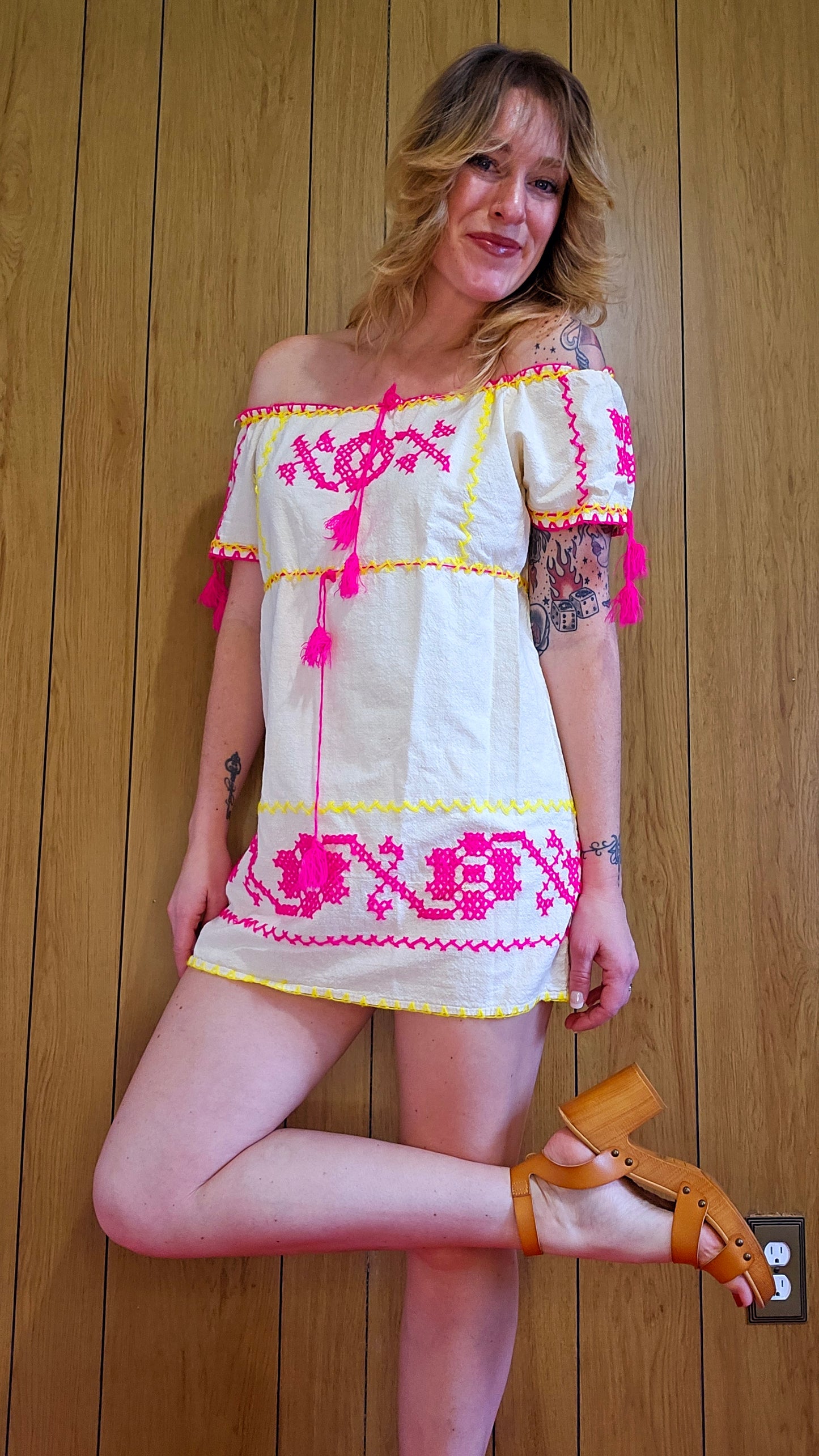 60s Embroidered Tunic/Mini Dress from Greece (S/M)