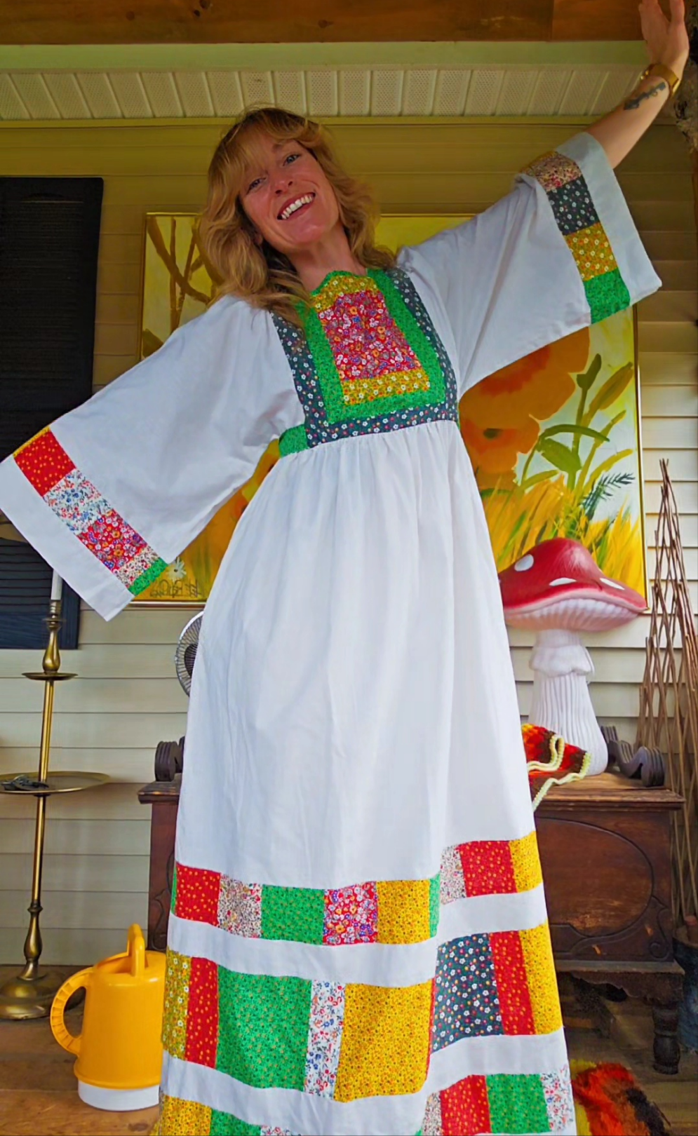 1960s Handmade Peasant Prairie Dress (M)