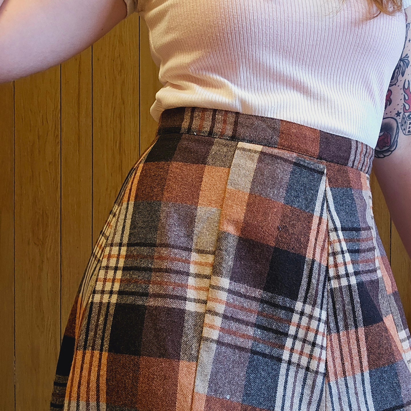 Vintage Wool Plaid Skirt (M)