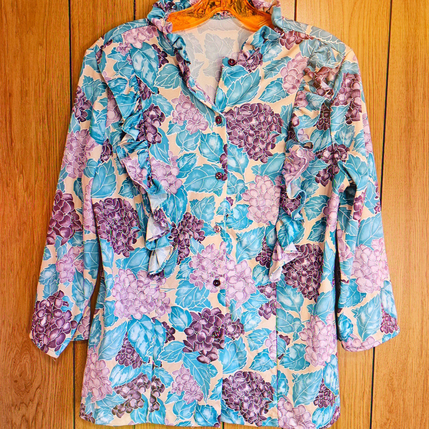 70s Floral Ruffle Top (M)