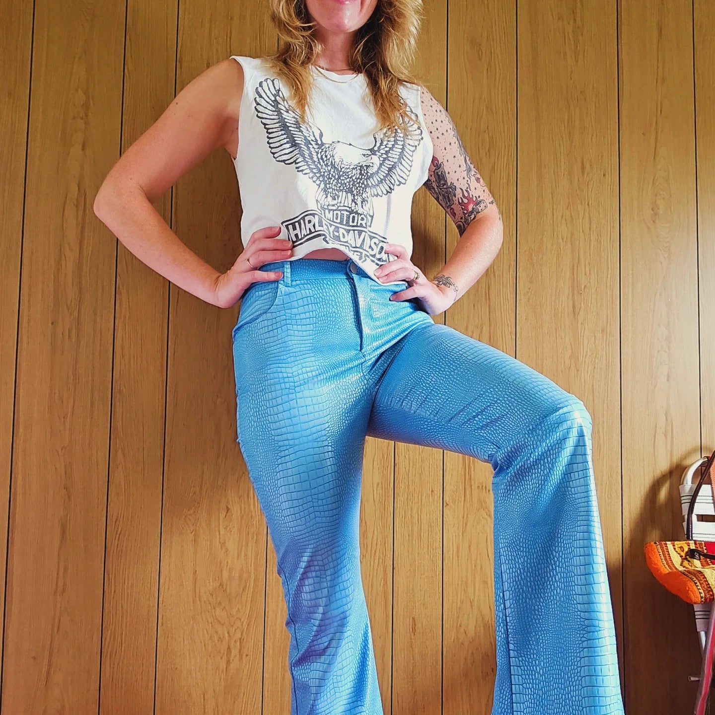 Princess Polly Blue Faux Snake Skin Pants