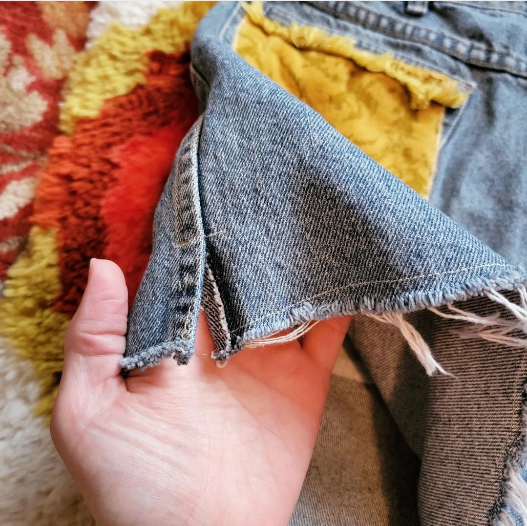 Reworked Vintage Wrangler Shorts w/ Towel Embellishment (L)