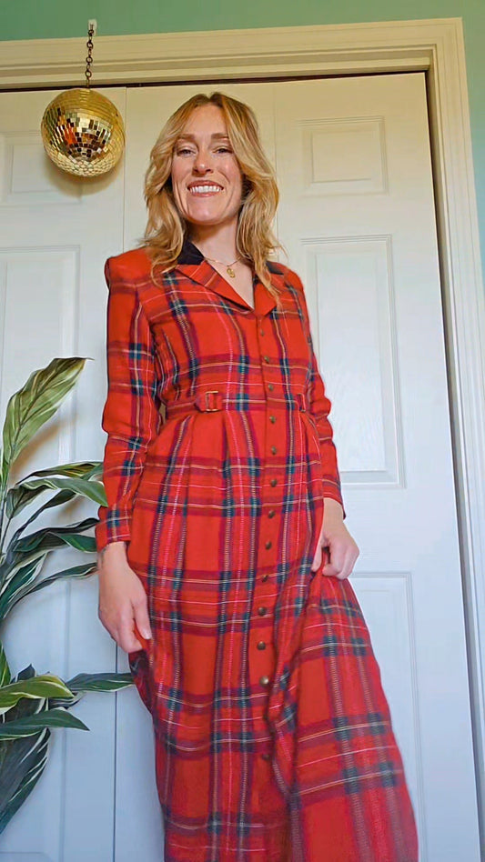 80s Vintage Plaid Holiday Dress