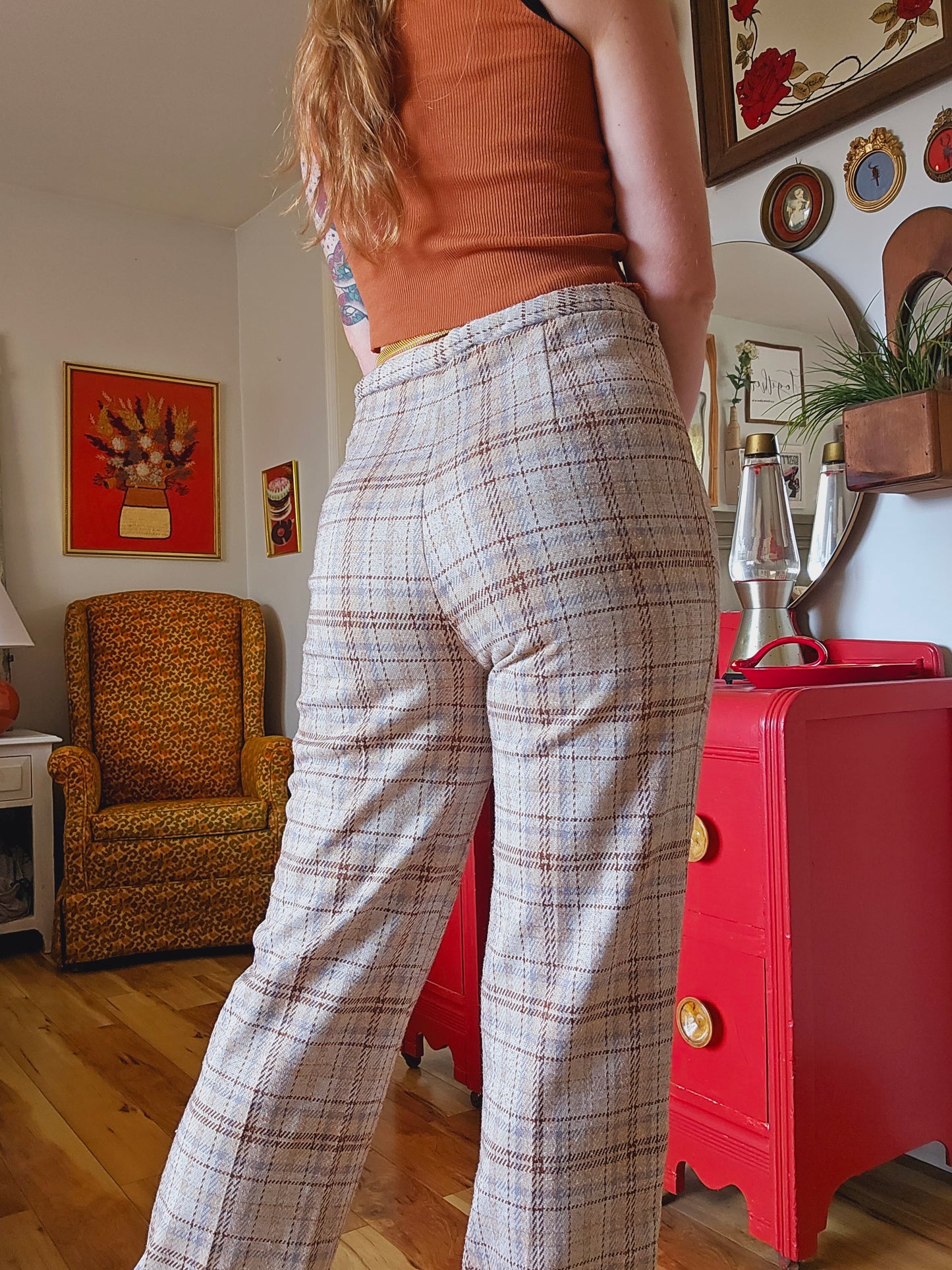 60s/70s Fire Island Plaid Flares