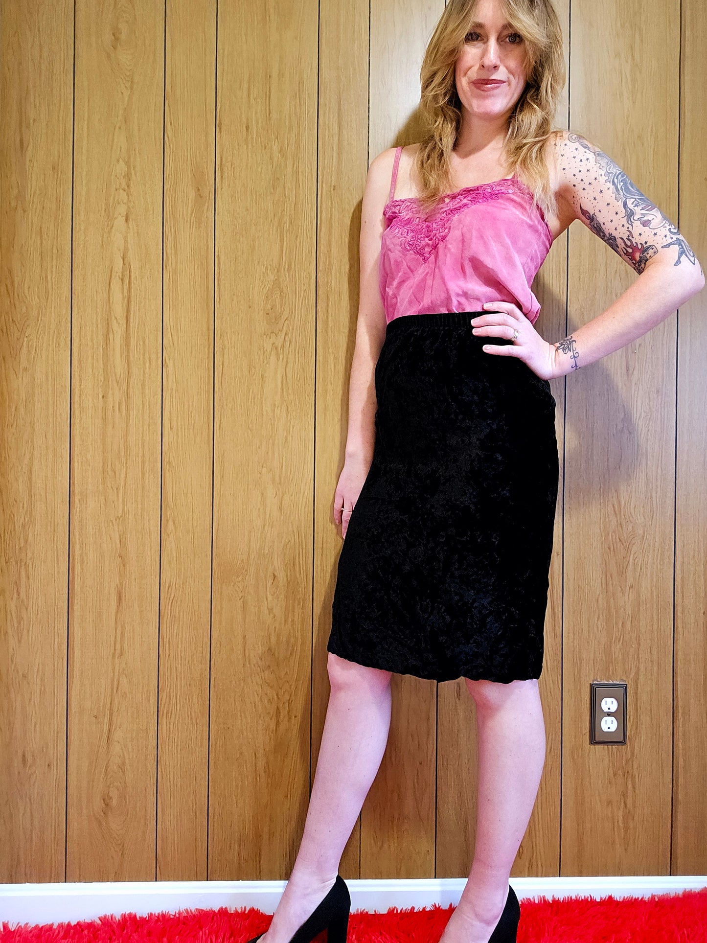 80s/90s Gilbérti Crushed Velvet Skirt (M/L)