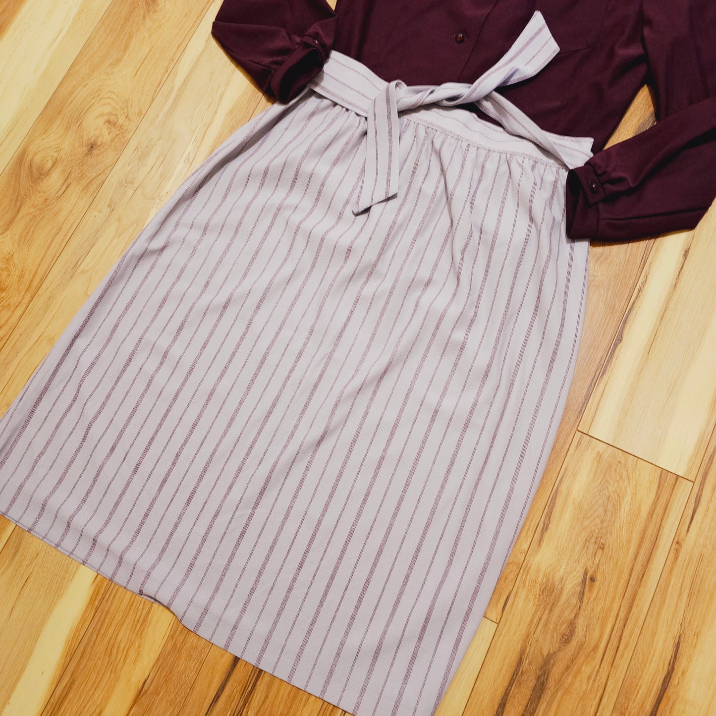 70s 2-Piece Burgundy and Grey Skirt and Top (L)