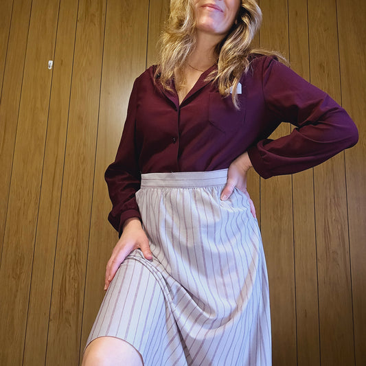 70s 2-Piece Burgundy and Grey Skirt and Top (L)