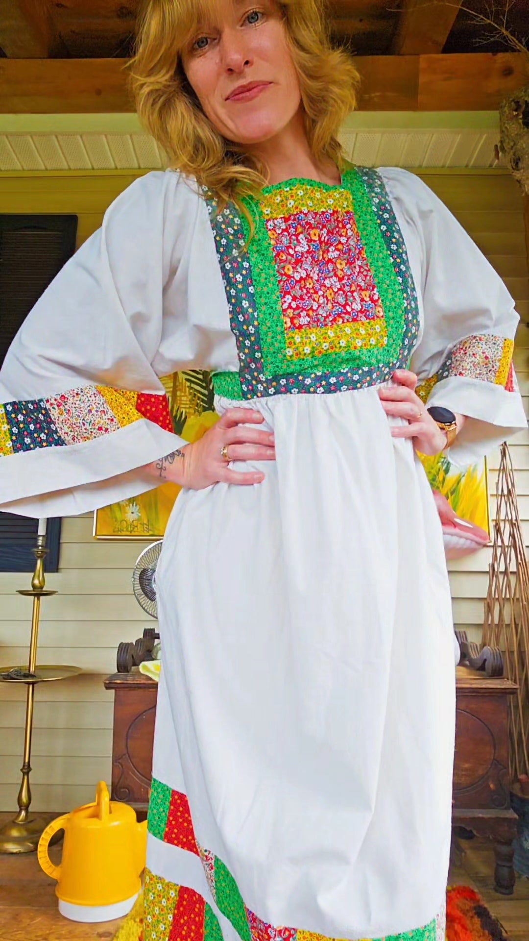 1960s Handmade Peasant Prairie Dress (M)