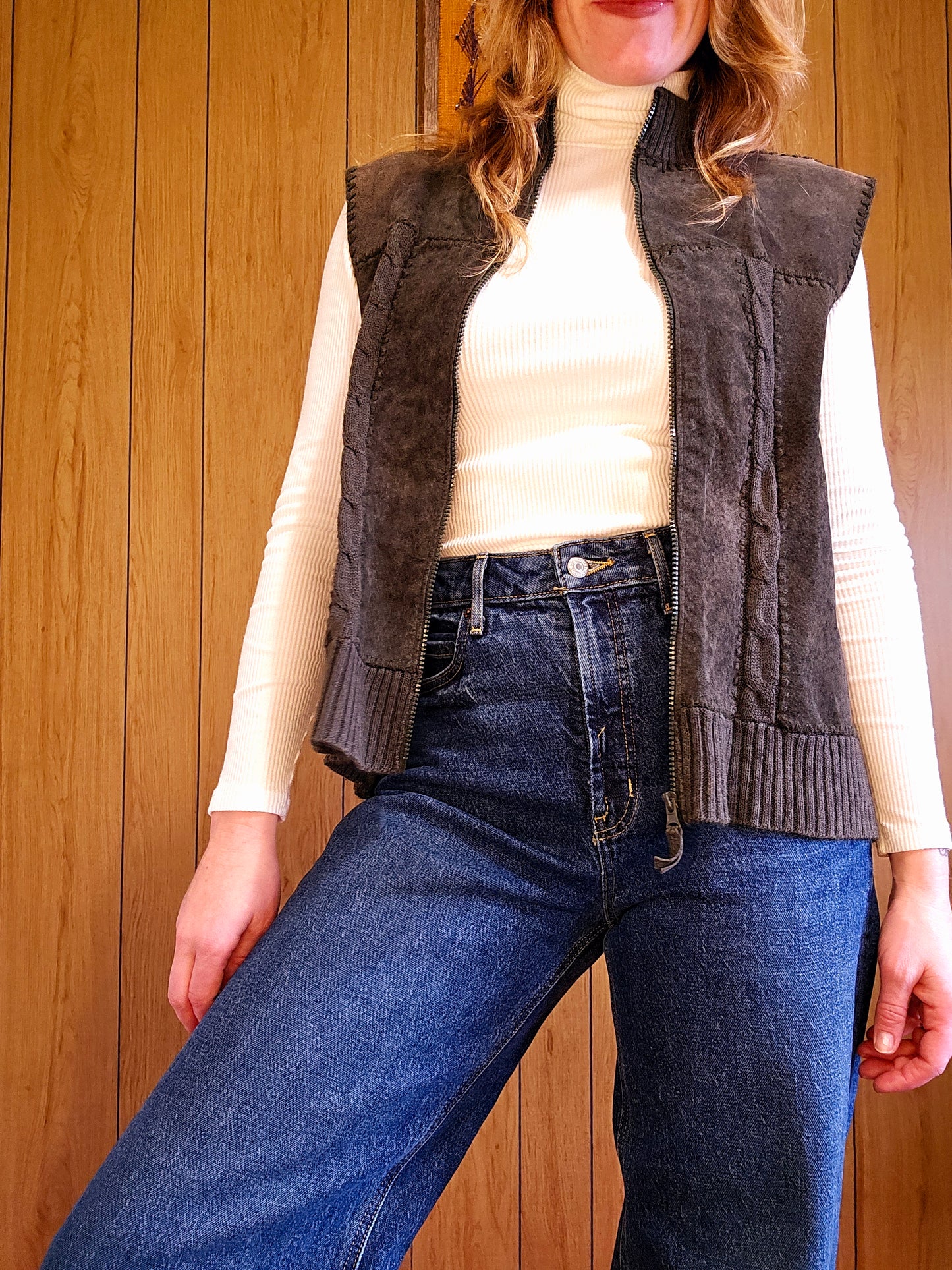 80s/90s Suede & Knit Vest (XL)