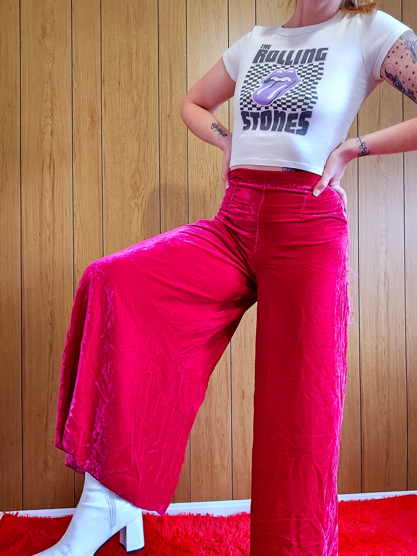 70s Fixer Upper Pink Velvet Gaucho Bells (XS/S)