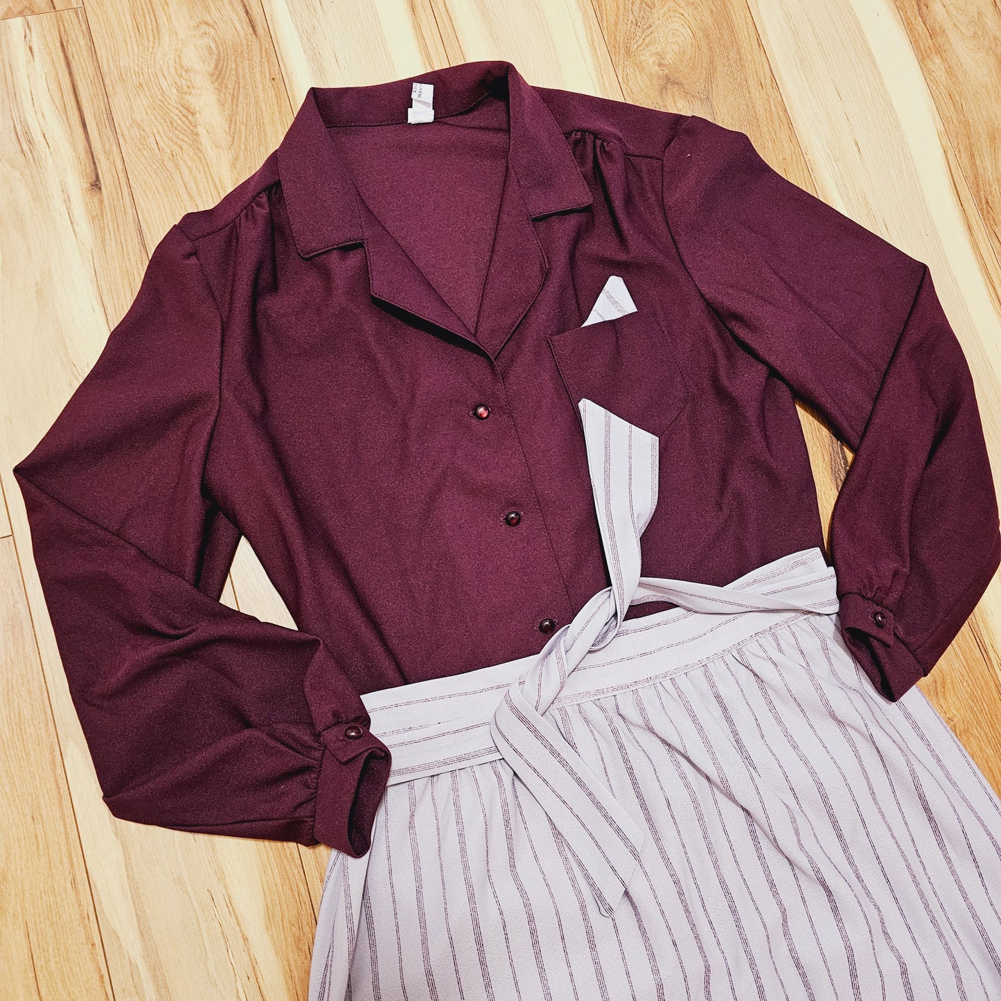 70s 2-Piece Burgundy and Grey Skirt and Top (L)