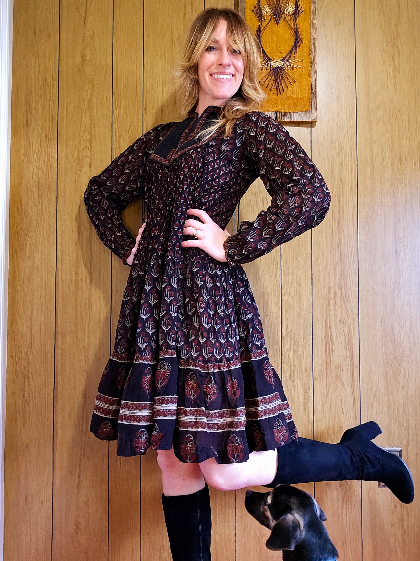 60s Black & Paisley Dress (S/M)