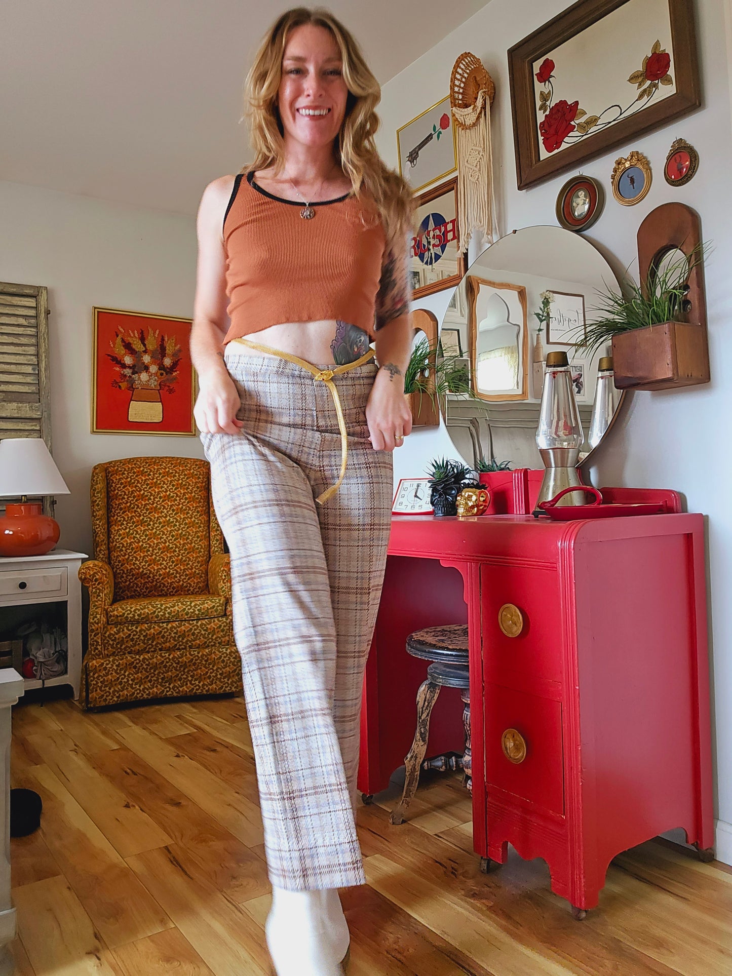 60s/70s Fire Island Plaid Flares