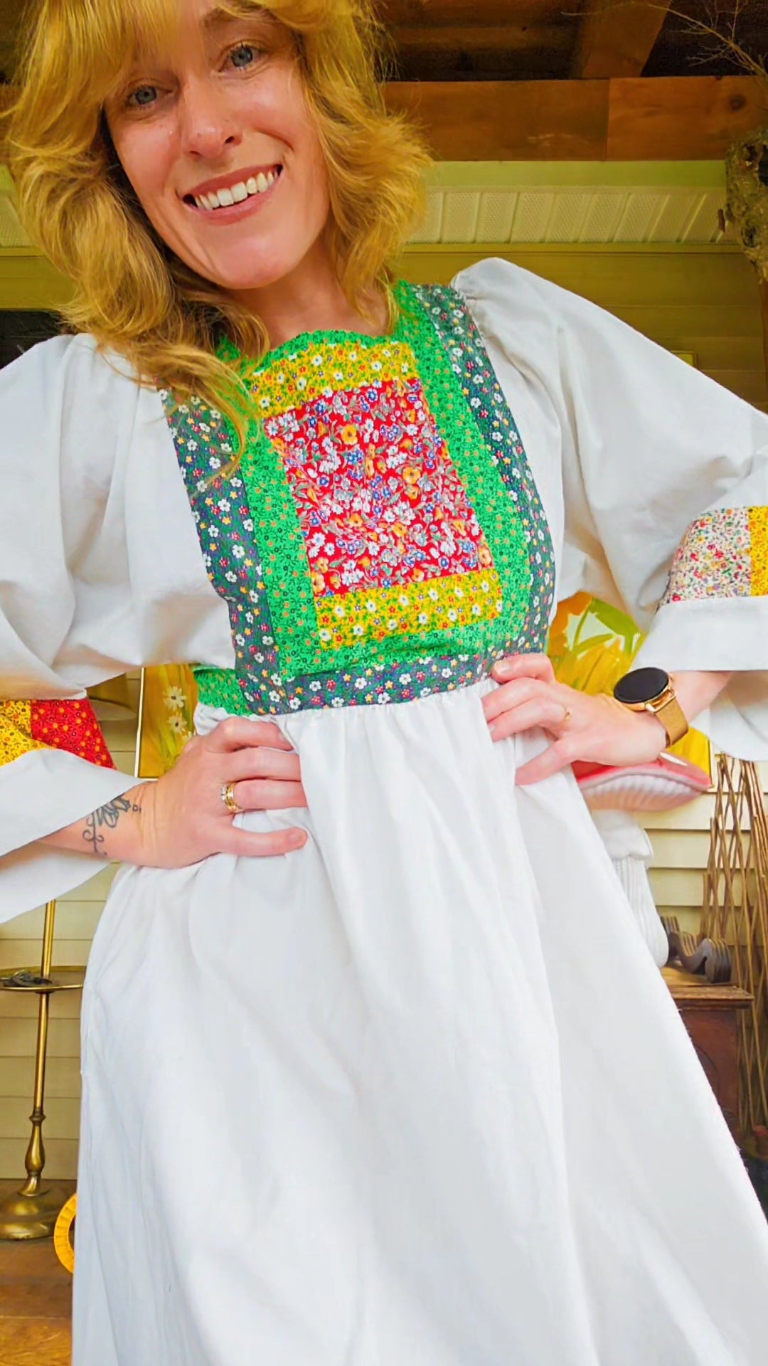 1960s Handmade Peasant Prairie Dress (M)