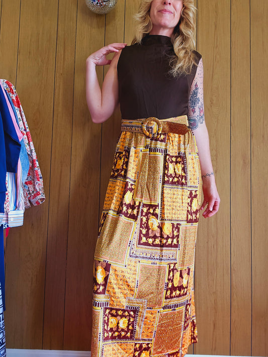 60s/70s Harvest Colorway Belted Dress (M)