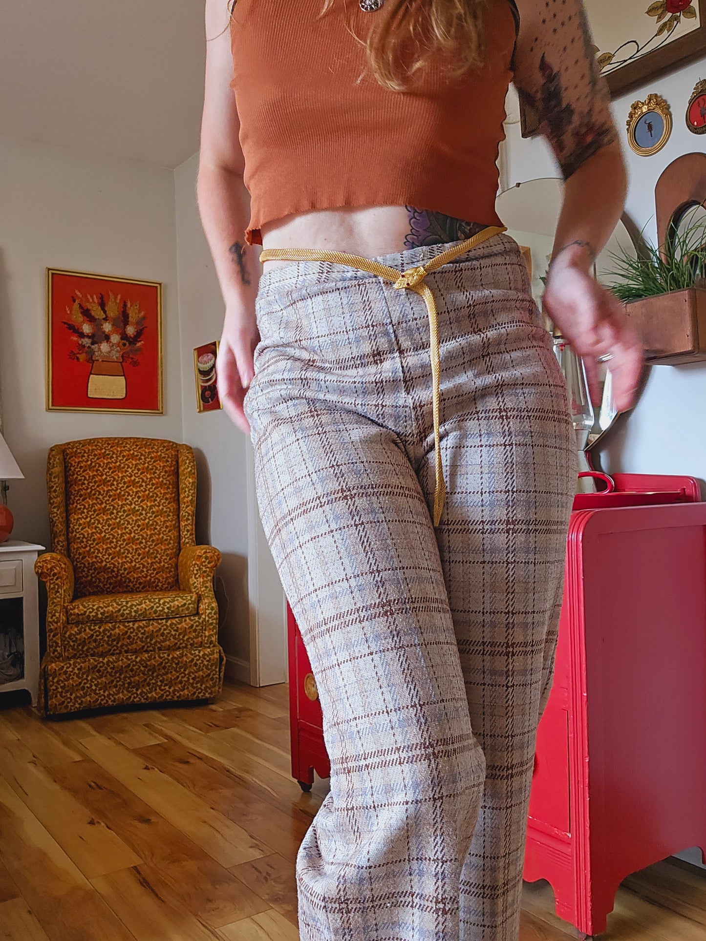 60s/70s Fire Island Plaid Flares