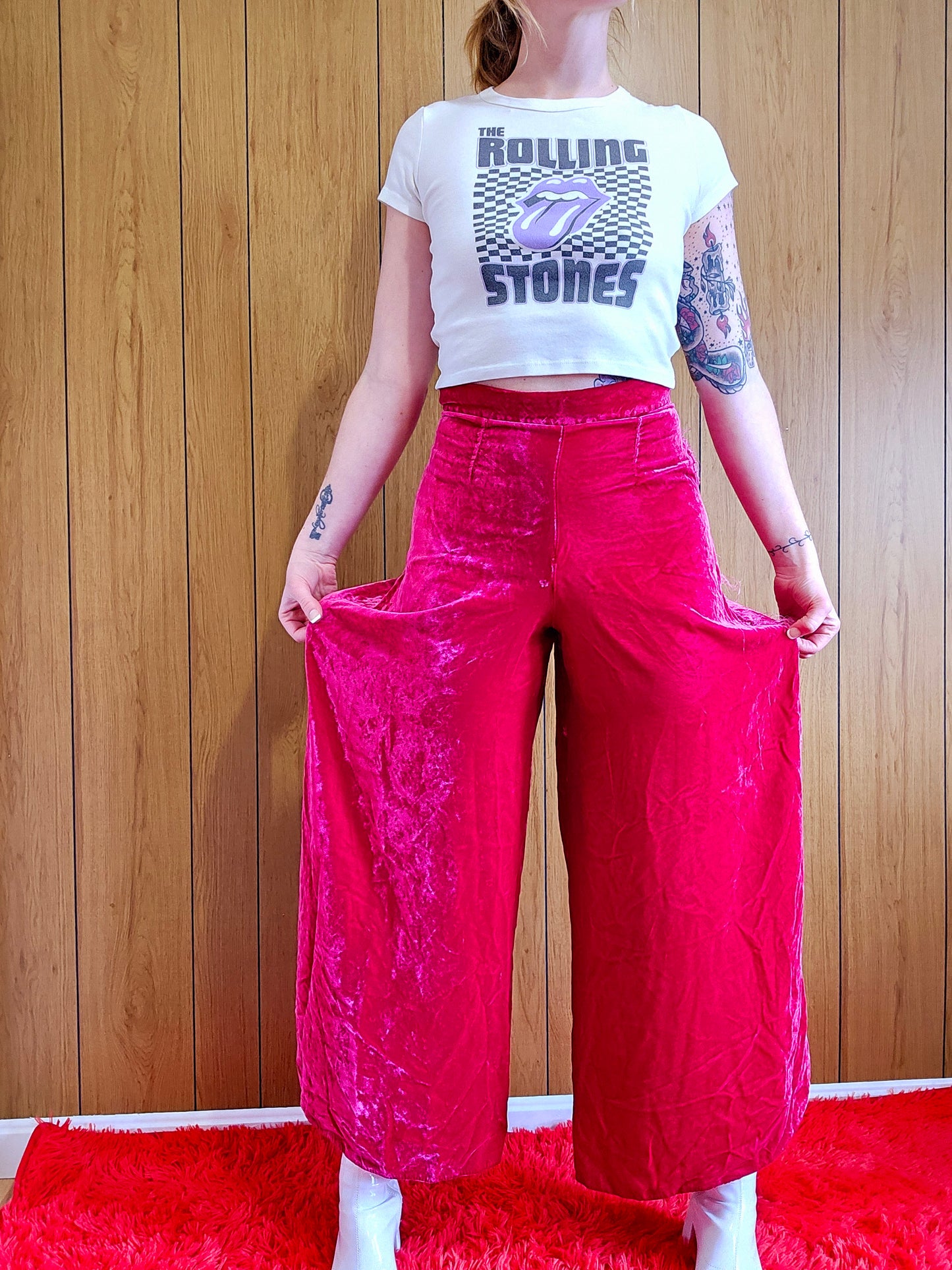 70s Fixer Upper Pink Velvet Gaucho Bells (XS/S)