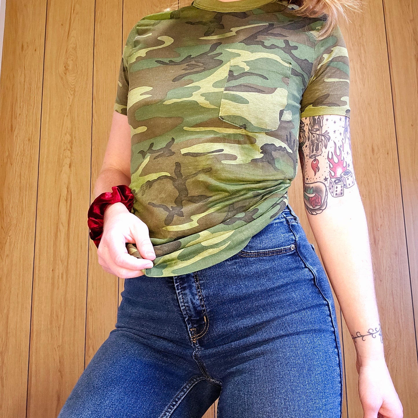 Single Stitch Army Camo Tee (Womens S)