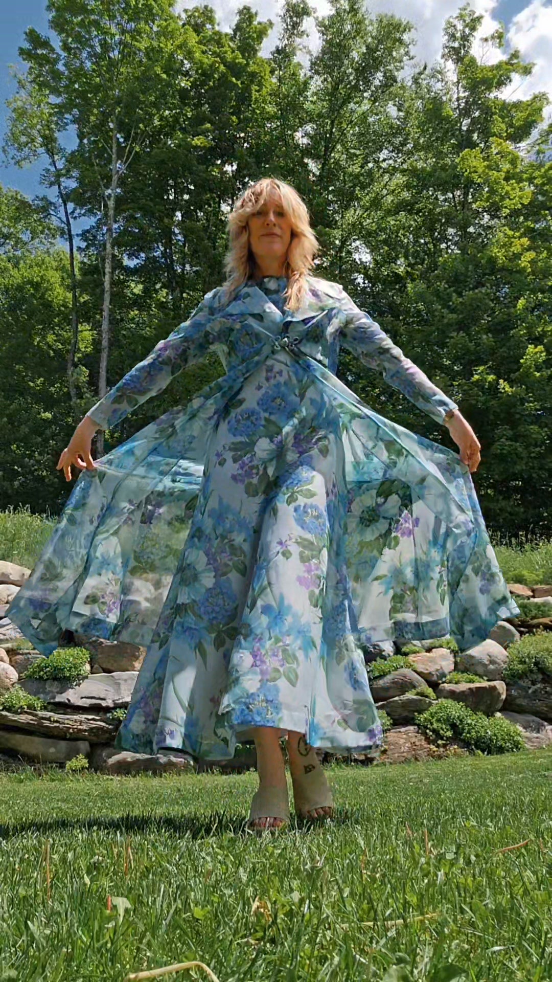 60s/70s Dreamy Floral Dress & Overlay Set (M)