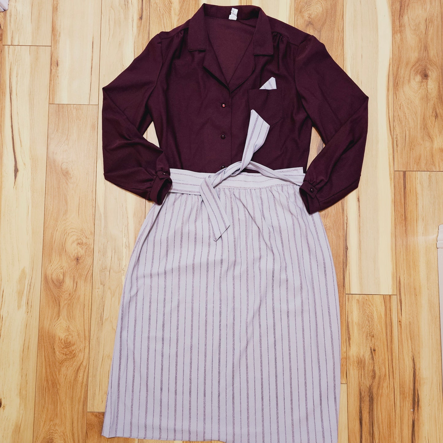 70s 2-Piece Burgundy and Grey Skirt and Top (L)