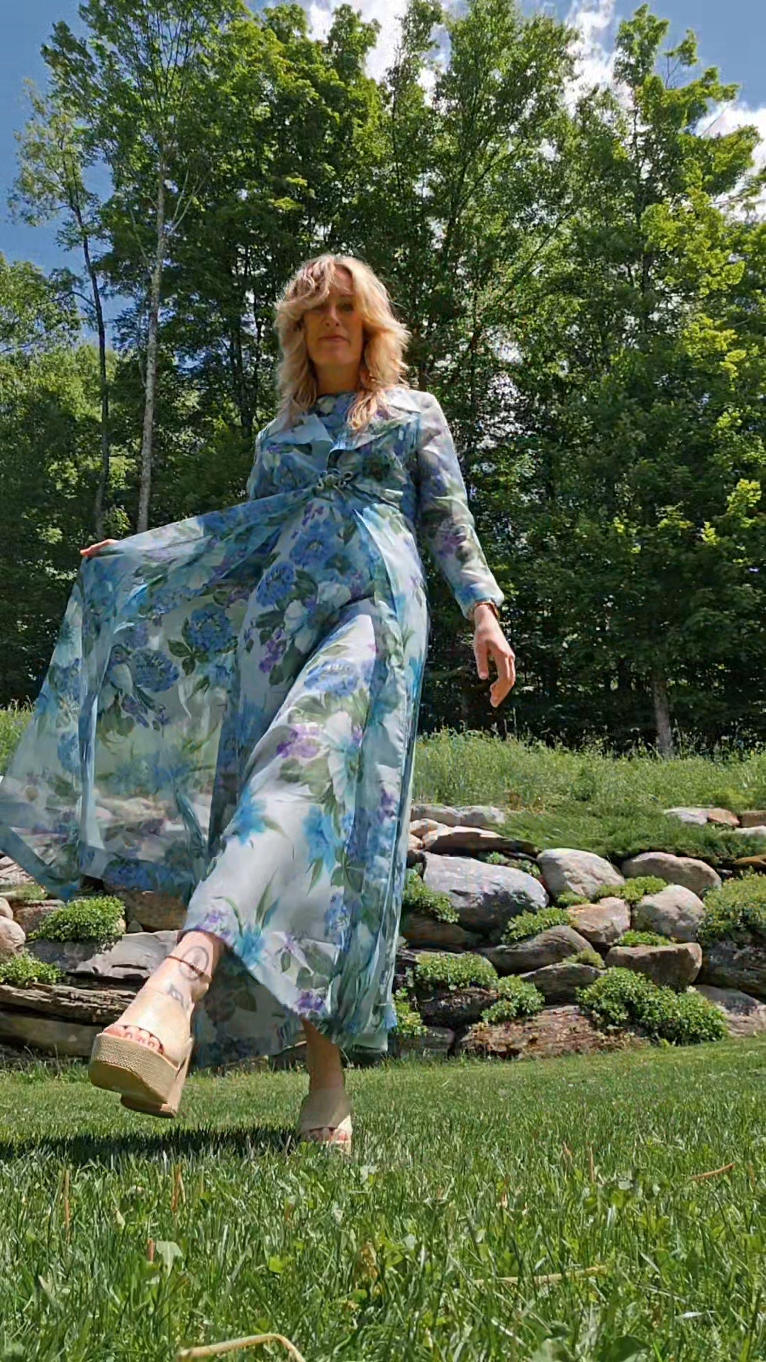 60s/70s Dreamy Floral Dress & Overlay Set (M)