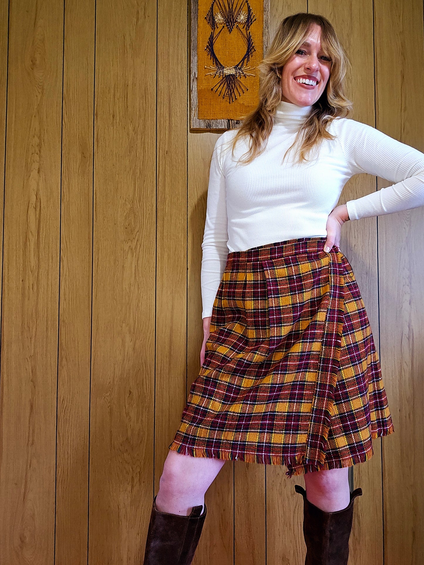 Handmade Plaid Wrap Skirt (M)