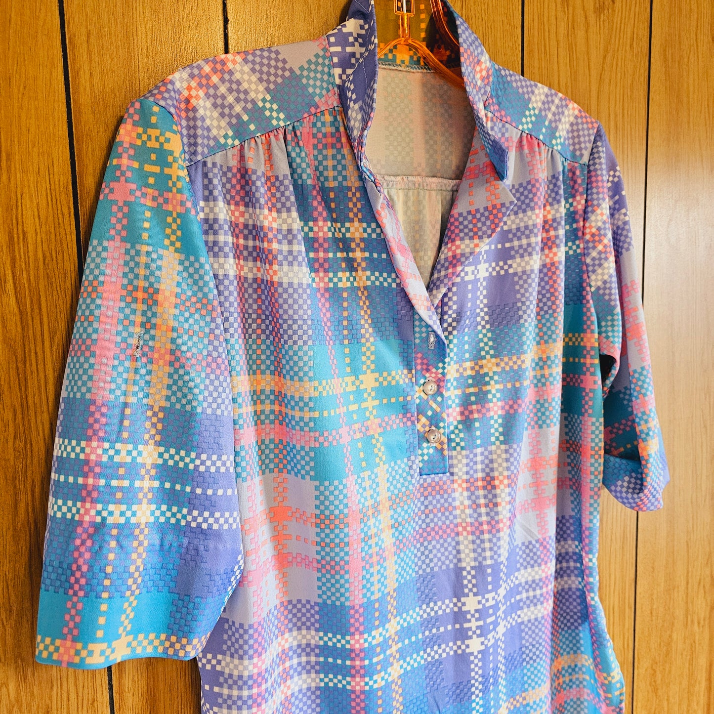 60s/70s Pastel Plaid Top (M)