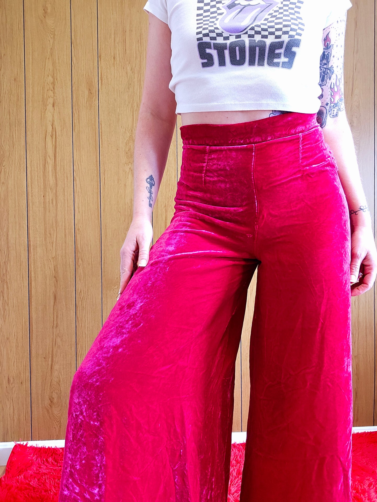 70s Fixer Upper Pink Velvet Gaucho Bells (XS/S)