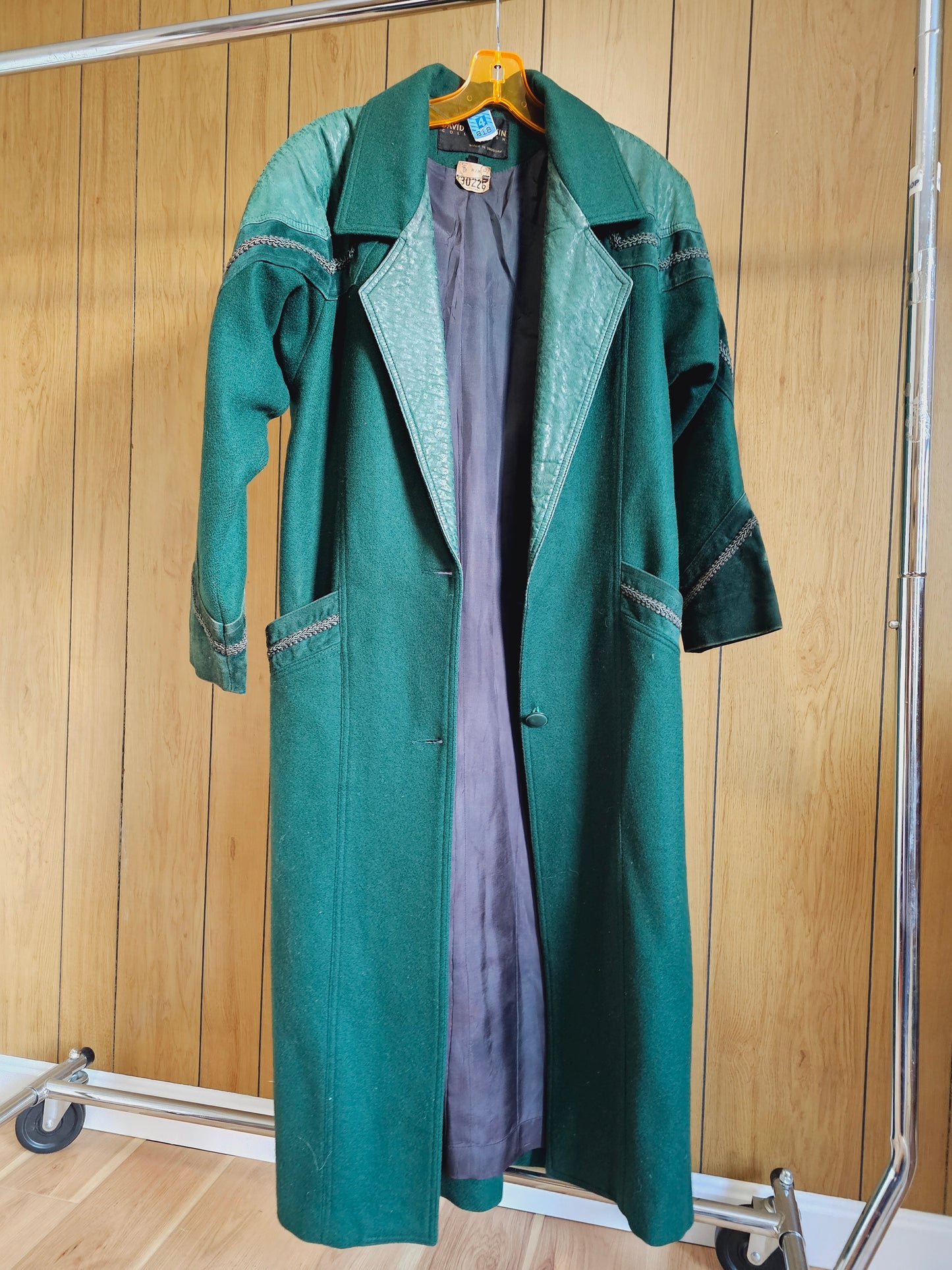 1980s David Benjamin Green Wool & Suede Leather Duster (M/L)