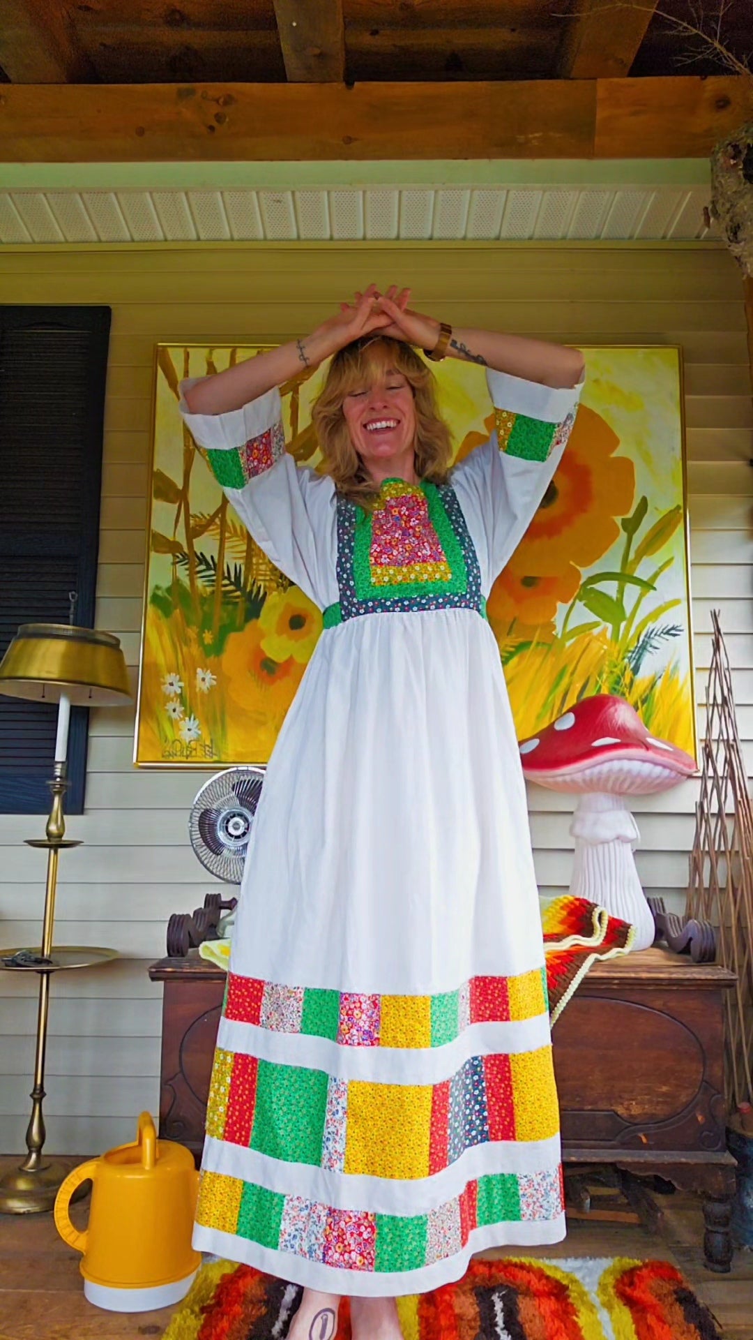 1960s Handmade Peasant Prairie Dress (M)