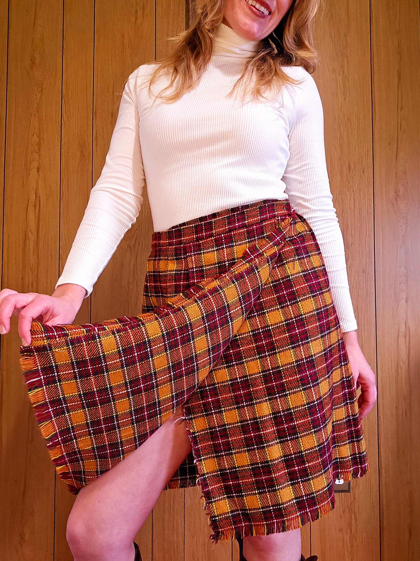 Handmade Plaid Wrap Skirt (M)