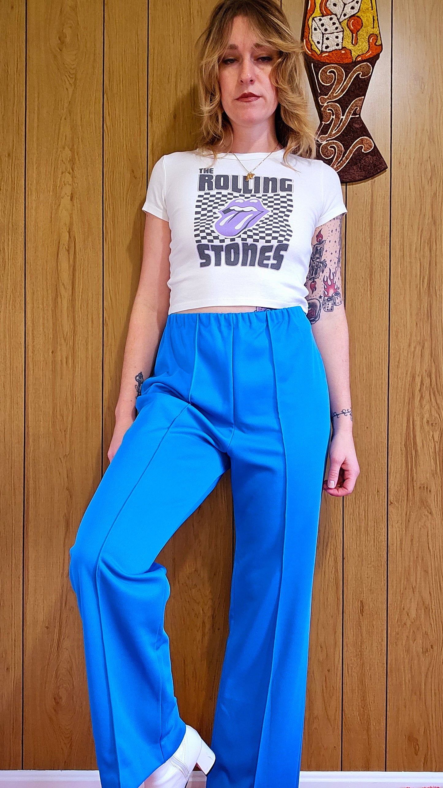 70s/80s Blue Elastic Waist Pants (L)