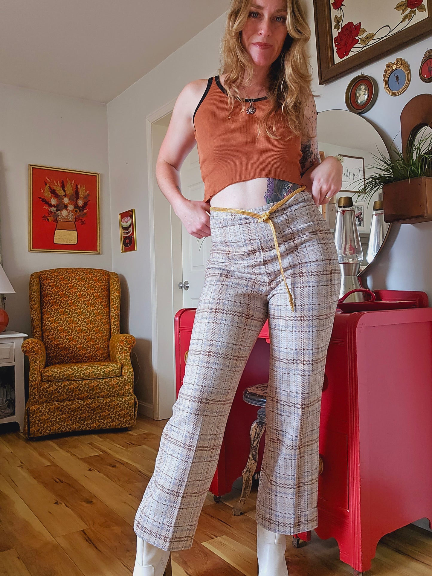 60s/70s Fire Island Plaid Flares