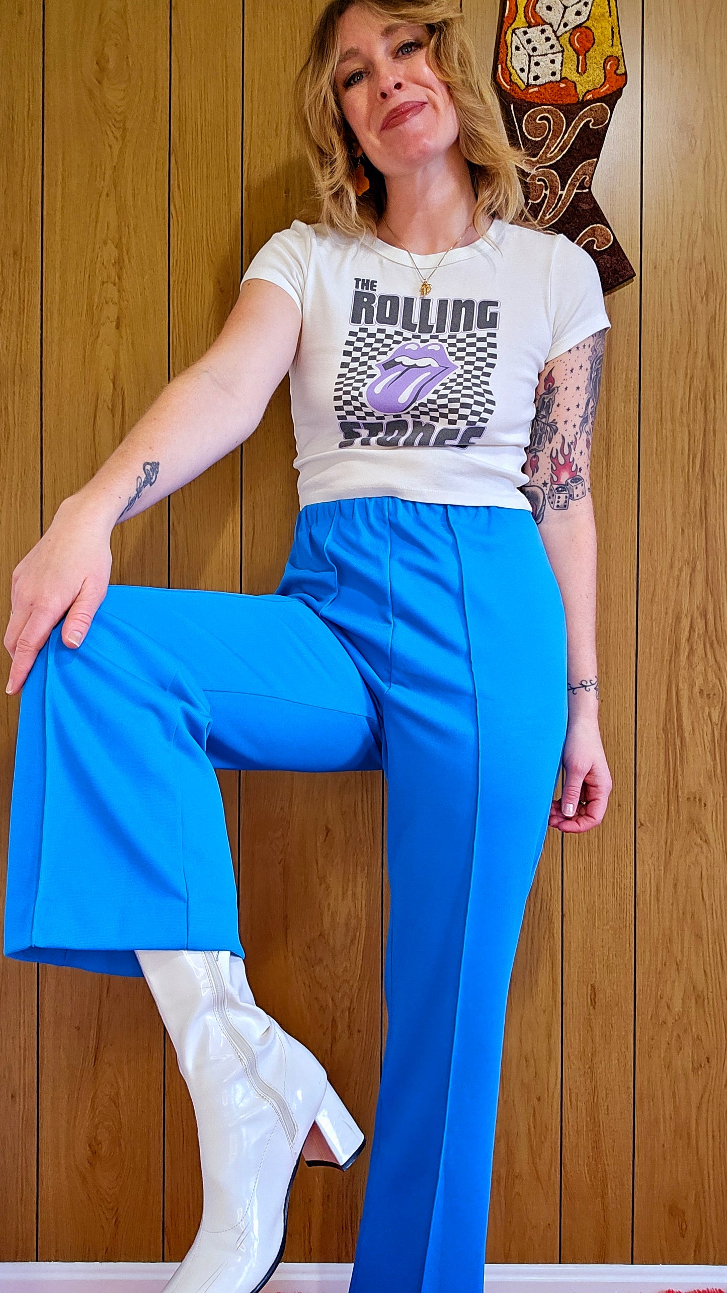 70s/80s Blue Elastic Waist Pants (L)