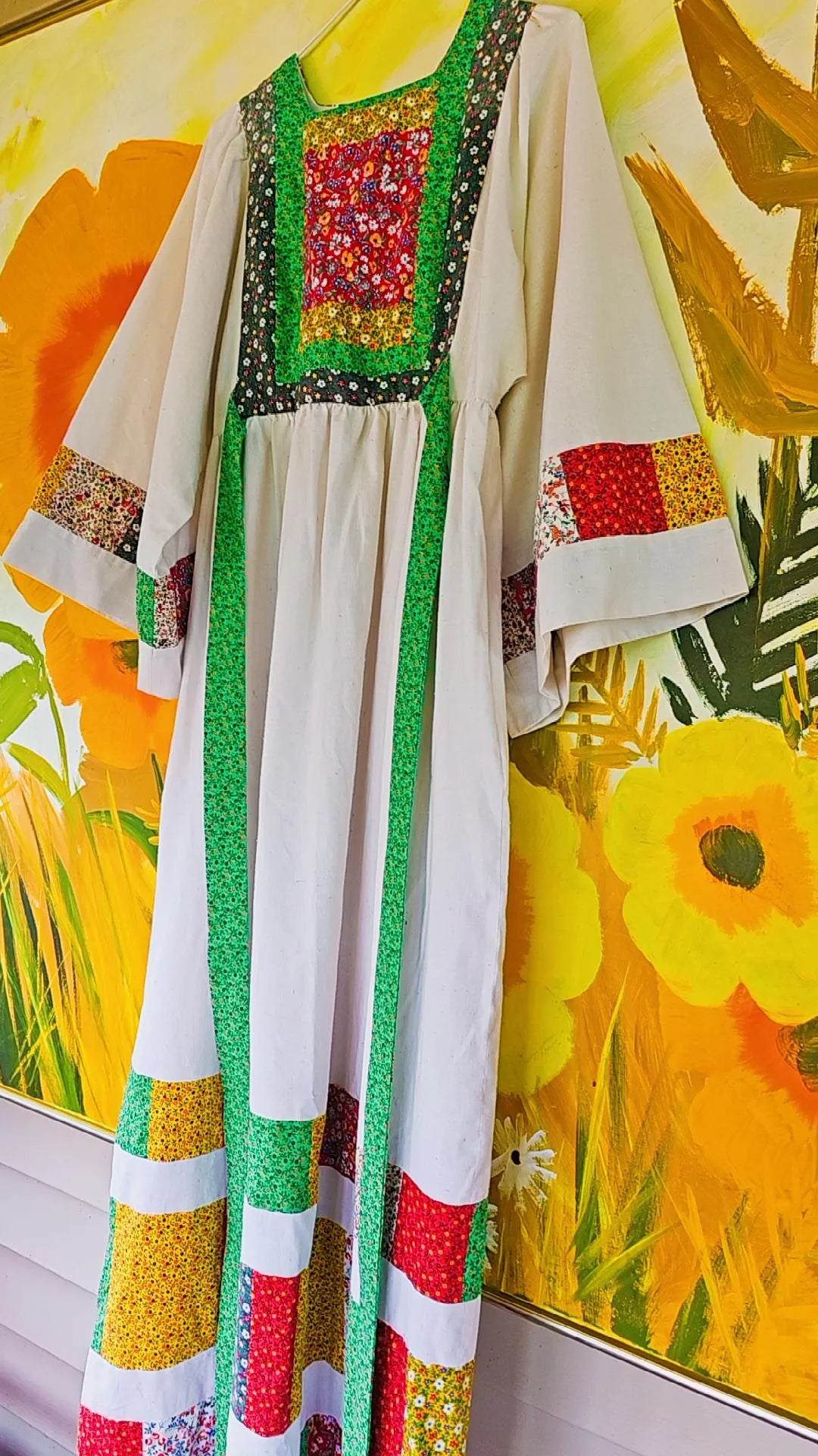 1960s Handmade Peasant Prairie Dress (M)